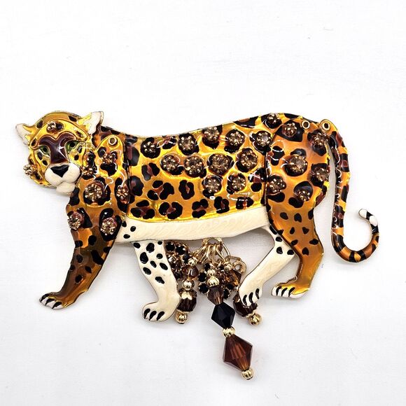 Lunch at the Ritz Leopard Brooch Vtg RARE LATR 2 Go Articulated Pendant Pin - Picture 3 of 11
